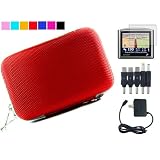 Hard Cube Carrying Case for Tomtom 4.3 Inch GPS Xl 330s Go 740 Go 930t + Wall Charger + Screen Protector Kit (Red)