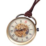 Mens Skeleton Pocket Watch Quality Mechanical Movement Hand Wind Roman Numerals Vintage Style - PW17