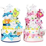 mikihouse(ミキハウス) 出産祝い 日本製 超豪華3段 おむつケーキ 今治タオル imabari towel (メリーズパンツタイプＬサイズ, 女の子向け(ピンク系))