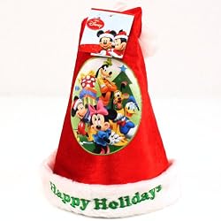 Kids Disney Mickey Minnie Velour Santa Christmas Hat Red with White