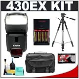 Canon 430EX Speedlite Flash + 4 Batteries & Charger + Tripod + Case for Canon Rebel XS, XSi, XT, XTi, EOS 1D, 5D, 30D, 40D & 50D EOS Digital SLR Cameras