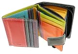 Ladies Versatile Super Soft Real Leather Wallet Purse & Credit Card Holder With Zip Up Coin Purse / Section - Holds 8 Credit Cards - Black & Multi-Colour