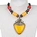 Yellow Acrylic Tribal Flower Vase Pendant Boho Wood Bead Chain Necklace