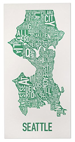 Seattle Neighborhoods Map, Grey & Green, 16