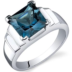 Step Design Princess Cut 2.75 carats London Blue Topaz Ring in Sterling Silver Rhodium Finish Size 9 Available in Sizes 5 thru 9