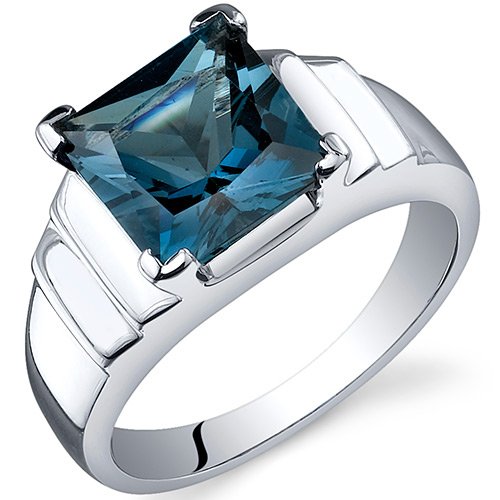 Step Design Princess Cut 2.75 carats London Blue Topaz Ring in Sterling Silver Available in Sizes 5 thru 9