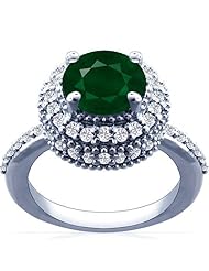 Platinum Round Cut Emerald Ring With Sidestones