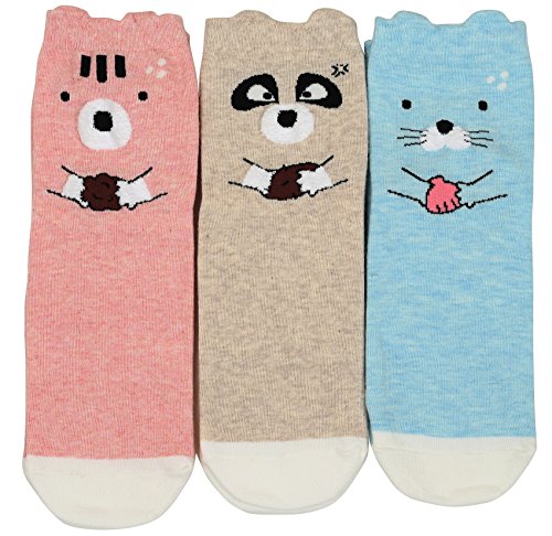 Women's Cool Animal Fun Crazy Socks (Kikiya Squirrel 3 Pairs), Sock Size 9-11, Shoe Size 6-9