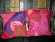 2 Pink Gujrati Embroidered Vintage Cotton Sari Toss Pillow Cushion Covers