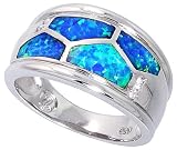 14K White Gold Rhodium Plated Sterling Silver Wedding & Engagement Ring Sterling Silver, Synthetic Opal Inlay Brick Dome Band For Women 11MM ( Size 6 to 9)