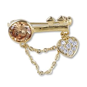 Golden Dangle Heart And Chain Brooches