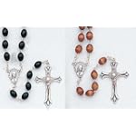 SAVE $19.75 - 22" Silver Plated Rosary with 8mm Black or Brown Wood Beads, Mary Emblem, and Crucifix - MADE IN ITALY $17.80