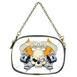 Cosmetic Bag (Clutch Purse, Makeup Bag) (2-Sided) of Live Fast Die Young Skull Flames and Pistons (Harley Davidson, Hog, Motorcycle Riding, Bike Riding, West Coast Choppers, Orange County Choppers, American Chopper)