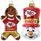 NFL Kansas City Chiefs Blown Glass Gingerbread Man & Top Hat Snowman Ornament 2-Pack