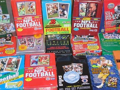 50 Original Unopened Packs of New & Vintage Football Cards (1986-2008) PLUS Pack 100 Soft Sleeves