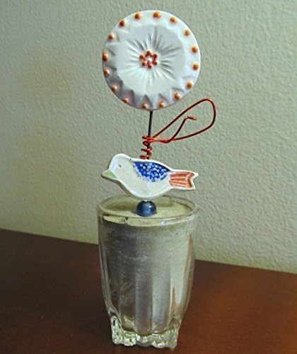 Ceramic Flower and Bird Set in Vintage Glassware with Concrete