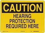 Brady 25469 14 Width x 10 Height B-401 Plastic, Black on Yellow Ear Protection Sign, Header Caution, Legend Hearing Protection Required Here
