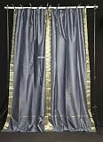 Review Indian Selections  / Tie Top Gray Silk Sari Drapes, Panels, saree CurtainsCurtain Length: 88 Inches