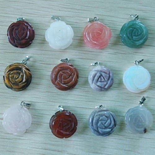 Beautiful Carved Mixed Natural Stone Rose Charms Pendant Beads 12Pcs/Lot