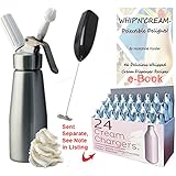 Combo - Whipped Cream Dispenser - 24 Chargers - 46 Recipes - Milk Frother. Professional Whip Cream Dispenser with 24 iSi, Best Whip, Mosa or Profi Chargers - 1 Pint