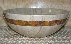 Sahara Beige Marble Bathroom Sink with Multi Red Onyx Mosaic Inlay. Beautiful Product Every Low Prices