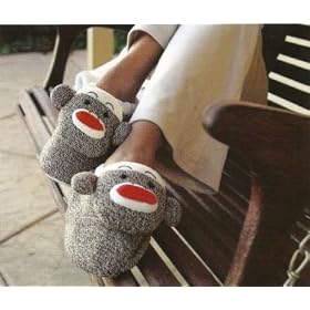 NEW Classic Sock Monkey Plush Slippers Adult Size 10/11
