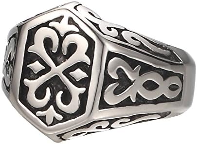 Retro 316L Stainless Steel Viking Norse Odin Thors Mjolnir Engraved Flower Ring Size 7-14