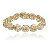 18k Yellow Gold Overlay Sterling Silver Citrine 8x6mm and Diamond Bracelet, 7.25"