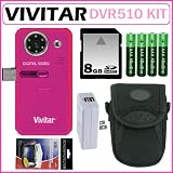Vivitar DVR-510 Mini Night Vision Camcorder in Pink + 8GB Accessory Kit