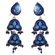 Antique Earrings Sterling Silver Enamelled Jewelry 2.5 inches