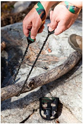 Pocket Chain Saw - 24" Survival Handsaw with Camouflage Pouch, Snap Buckle Closure with Belt Loop - Best Uses: Camping Saw - Hunting & Fishing - Perfect Outdoor Accessory for Backpackers & Hikers - A Must for Your Survival Gear Supply Cache - Gather wood for a signal fire, warmth or shelter. Whistle through 3"- 5" limbs - Tough Nylon Handles - Guaranteed for Life!