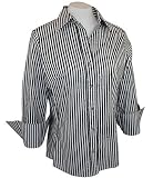 Christine Alexander Black & White Striped Cuffed Sleeve Button Front Blouse Accented With White Swarovski Crystals and Silver Studs - Crystal Splash