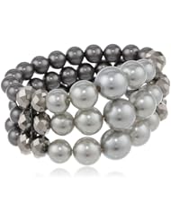 Simulated Tonal Grey Pearl and Faceted Crystal 3-Row Stretch Bracelet