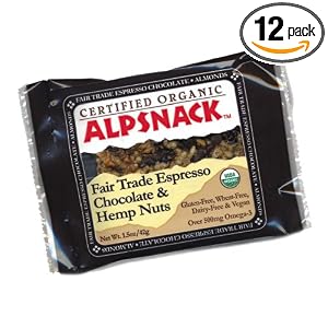 Alpsnack Fair Trade Espresso Chocolate and Hemp Nuts, 1.5-Ounce Bars (Pack of 12) by Alpsnack