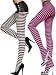 Black/Hot Pink, Std Size (Up to 175 lbs) - Striped Opaque Tights