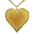Heart Shaped 24K Gold Overlay Leaf Pendant on Multi Chain Necklace