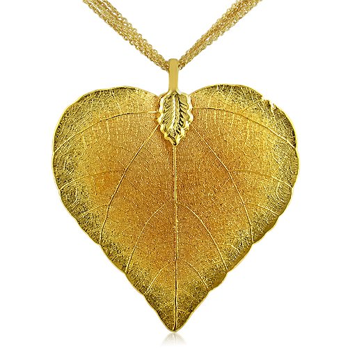Heart Shaped 24K Gold Overlay Leaf Pendant on Multi Chain Necklace