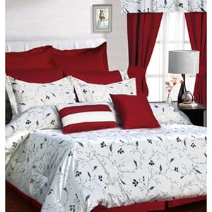Mirage 12-Piece Cotton Bed in a Bag Cal King, Deep Red-White, with 22 Deep Pocket Sheet Set