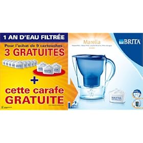 Brita - 1006118 - Lot 1 An: Pack 9 Cartouches Maxtra + 3 Cartouches + 1 Carafe Marella Bleu