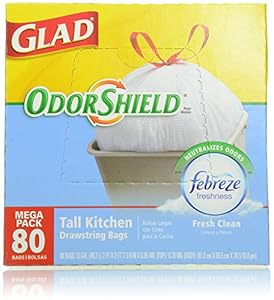 Glad OdorShield Tall Kitchen Drawstring Trash Bags, Fresh Clean, 80 Count