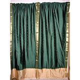 2DarkGreenBeigeBorderPolysilkSariCurtainsDrapesPanelsIndiaDecor95