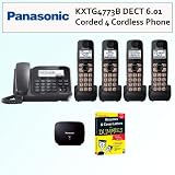Panasonic KXTG4773B DECT 6.0 1 Corded 3 Cordless Phone Answering System + 4700 Series Phones Handset + DECT 6.0 Cordless Phones Range Extender + Accessory Kit