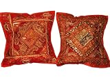 Indian Gift Item-2 Crimson Sequin Embroidery Sari Toss Pillow Cushion Covers