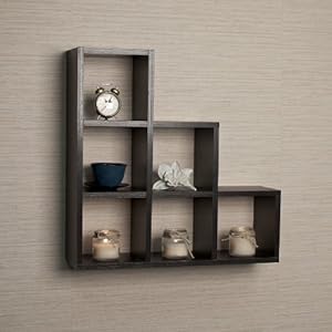 Stepped Six Cubby Decorative Black Wall Shelf