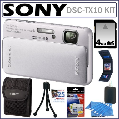 Best Price Sony Cyber-Shot DSC-TX10 16.2MP Waterproof Digital Camera with 3D Sweep Panorama in Silver + 4GB Accessory Kit