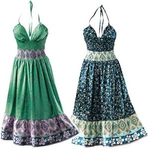 BellaDonnaModen Sommerkleid Neckholder Gesmokt Weiter Rock