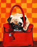 PUG DOG IN HERMES BIRKIN BAG PAINTING GICLEE