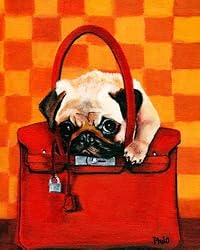Fawn Pug Dog in Hermes Inspired Birkin Bag 11x14 Fine Art Print