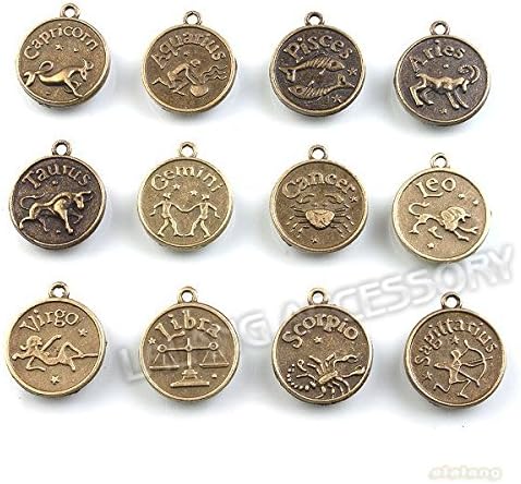 1set Newest Mixed Bronze Constellation Signs Of Zodiac Charms Pendants 20mm