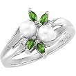 14K White Gold Akoya Cultured Pearl, Emerald and Diamond Ring